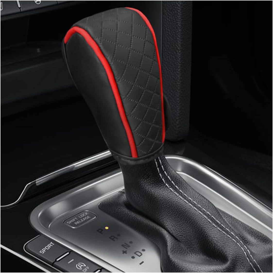 Leather Car Gear Shift Knob Cover, Anti-Slip Breathable Car Shifter Lever Cover,