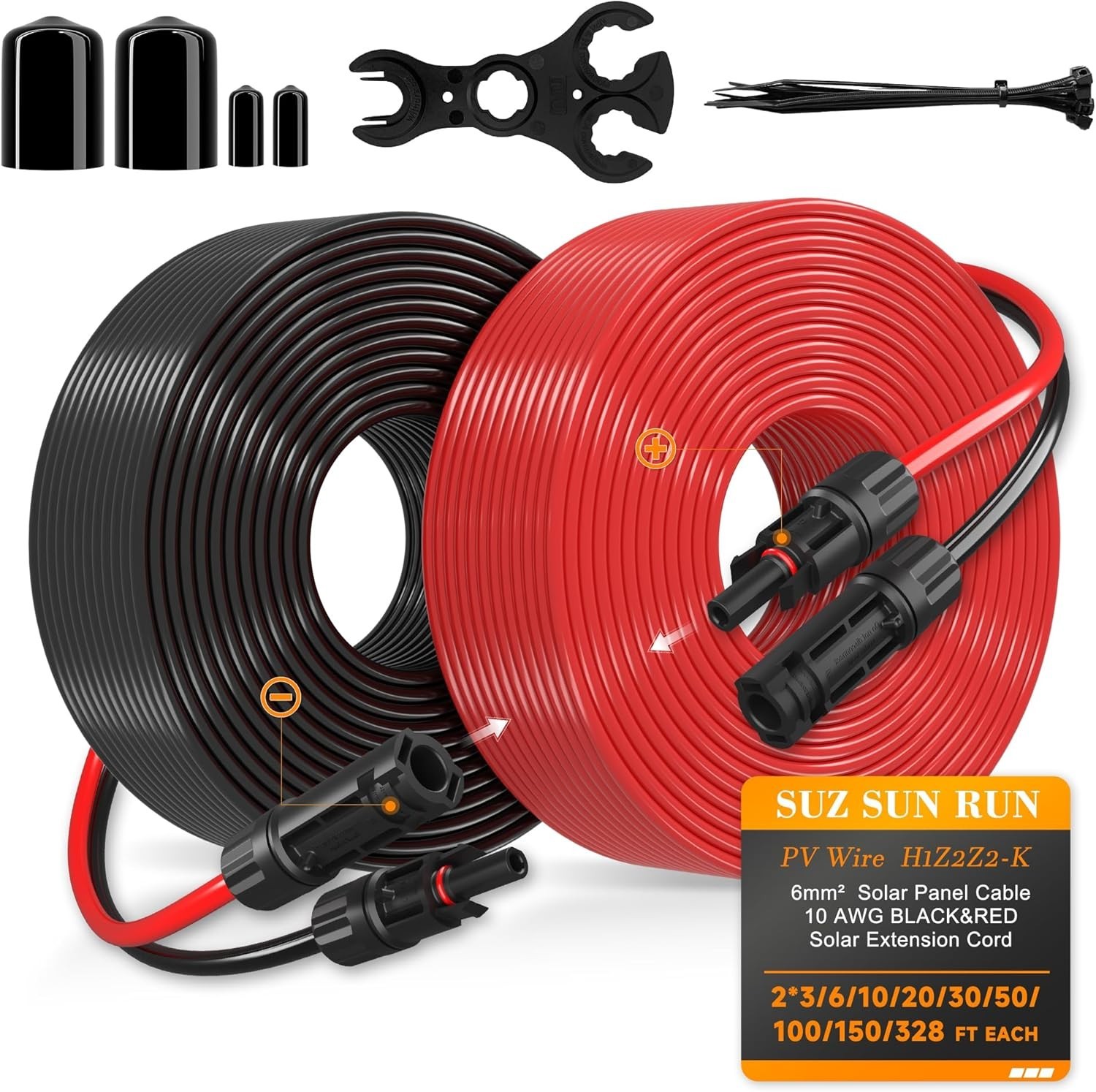 10 AWG Tinned Copper Solar Extension Cable with Waterproof Connectors – 10ft
