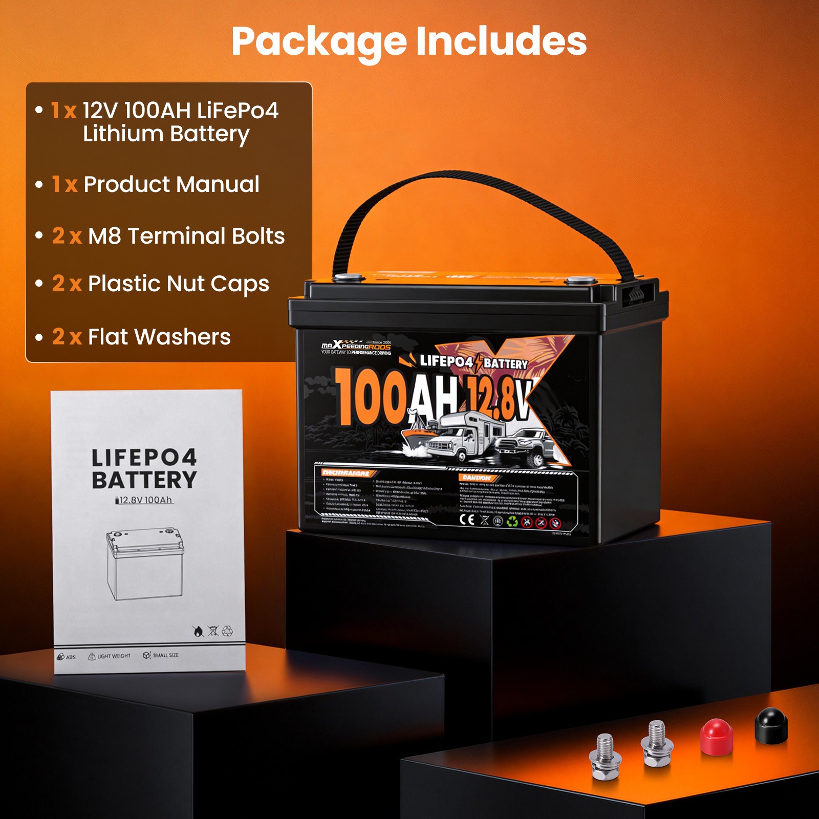 12V 100Ah Deep Cycle Lithium Battery for Boat RV Low Temperature Protection