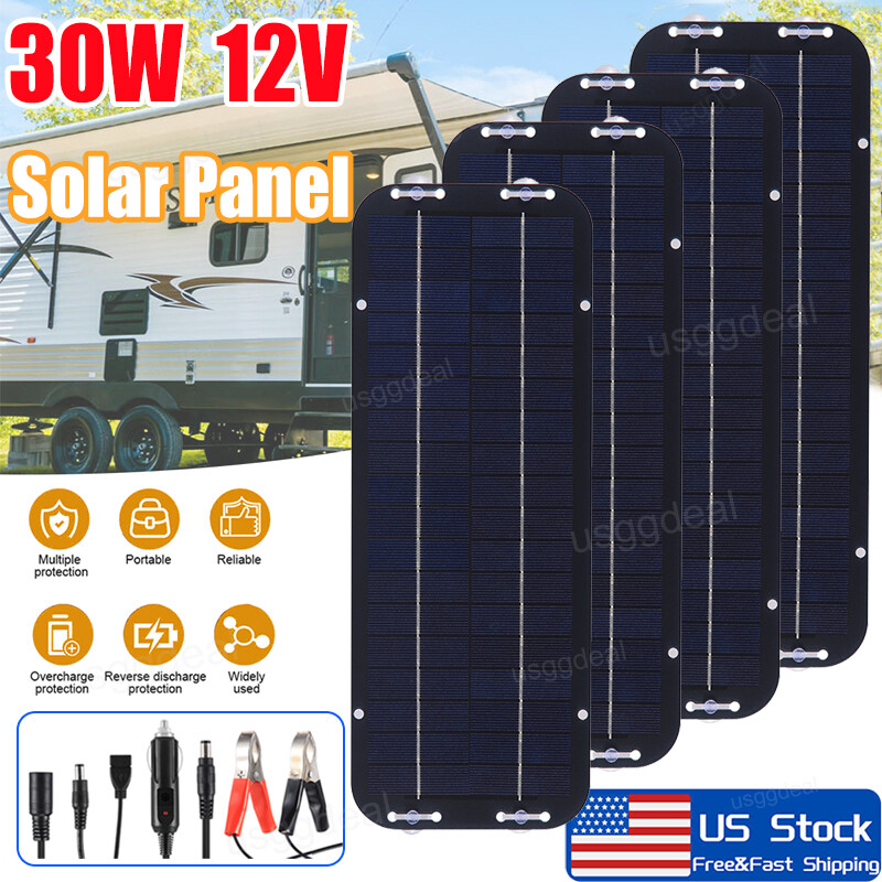30W Solar Panel 12V Trickle Charger Battery Charger Kit Maintainer Marine Car RV