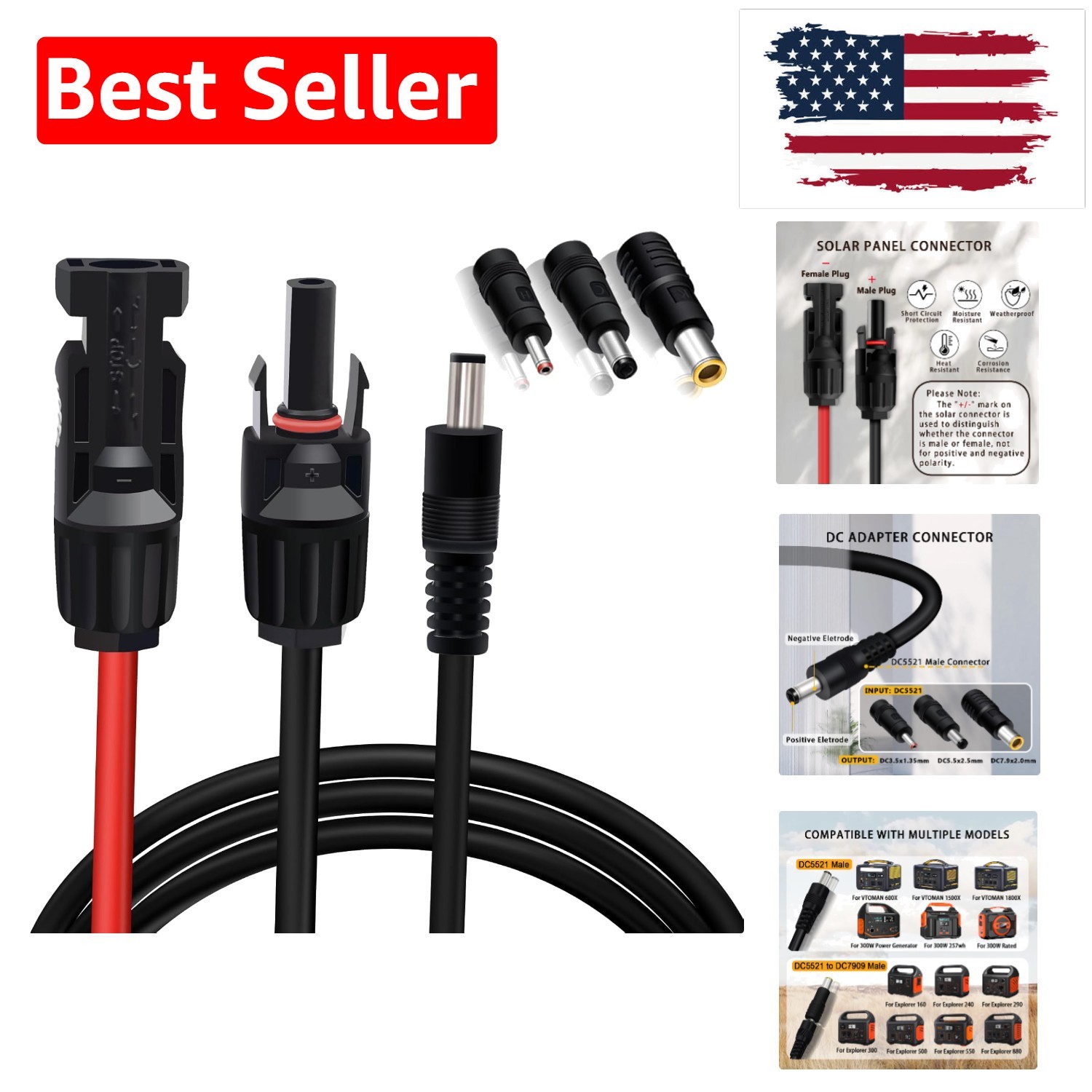 5FT Heavy-Duty Solar Panel Adapter for Jackery with Multiple Connector Options