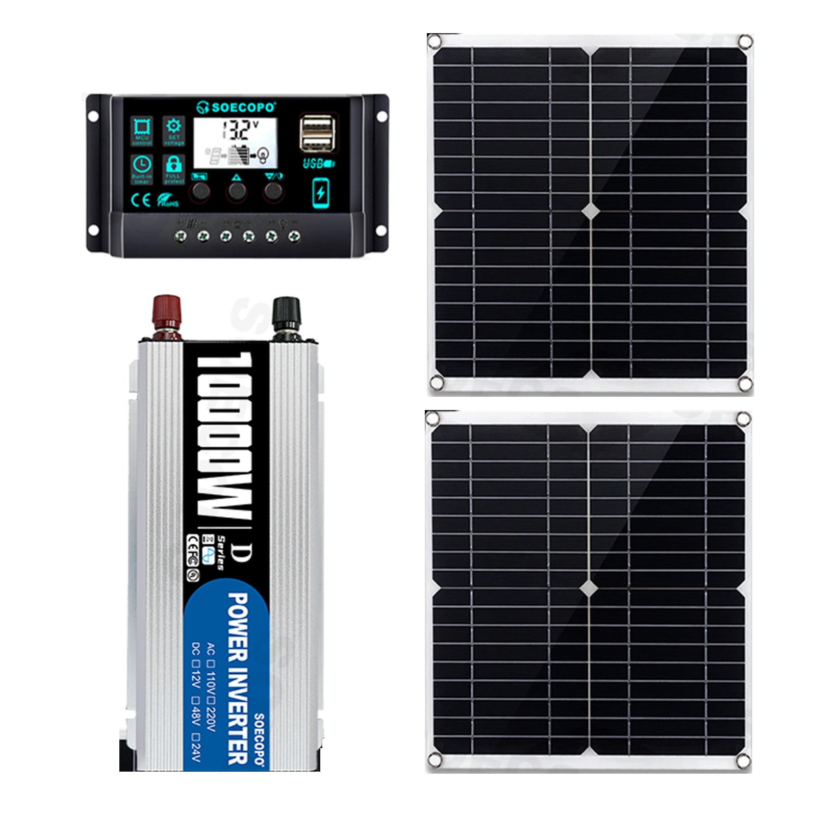 10000W High-Power Solar System Kit | 12V Input to 110V/220V Output | 2pcs Solar