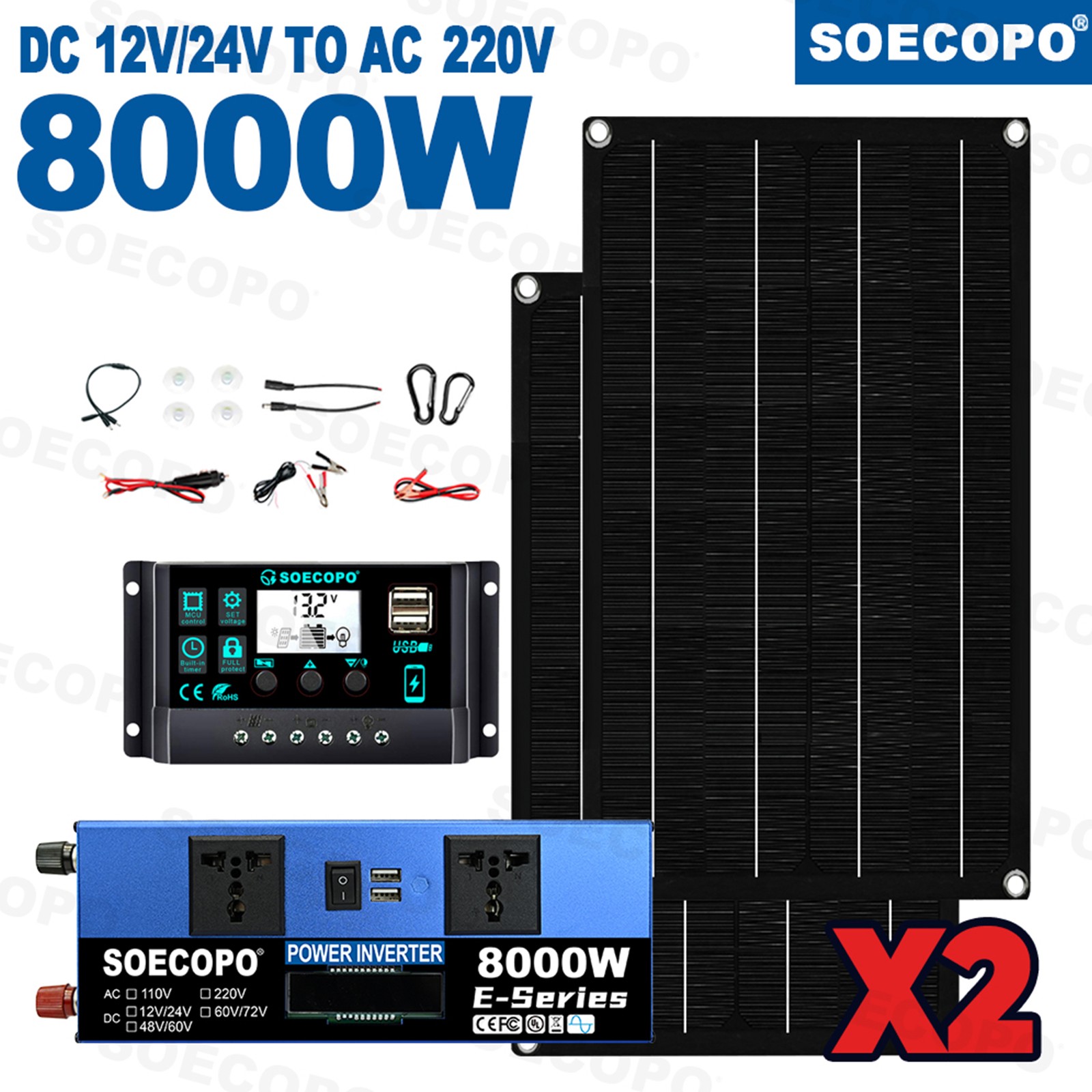 8000W Solar Generator Kit + 2 Rugged Solar Panels + 100A Controller