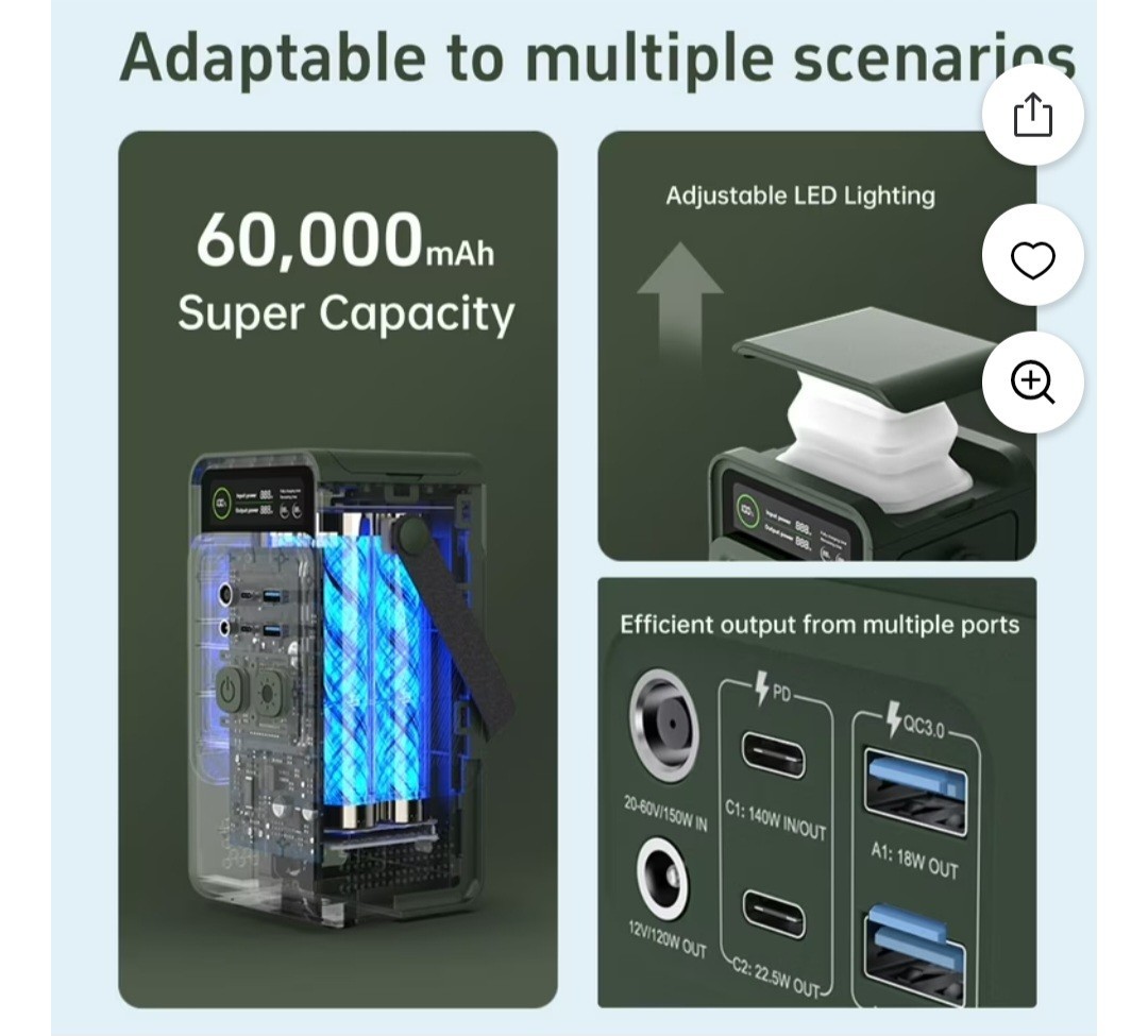Portable Power Station Power bank 200W 60000 Mah LiFePO4 Battery Fast Charging