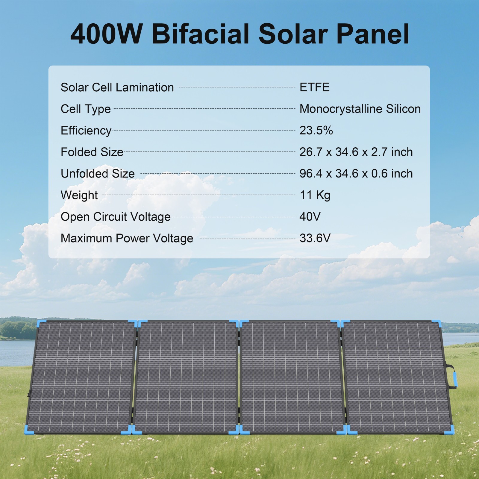 E-POWO 400W 220W 110W Bifacial Solar Panel for Power Stations Solar Generator RV