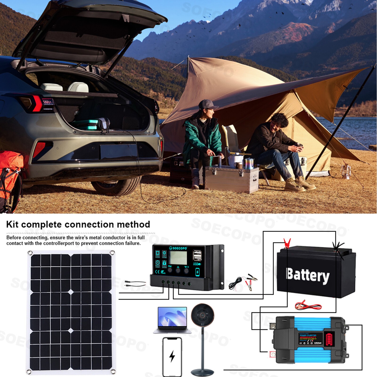 6000W Solar System DC12V to 110V/220V Inverter System100A Controller 500W PaneP8