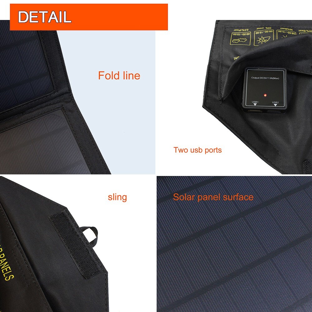 5V 18V DC 28W/ 21W Portable Foldable Solar Panel Dual USB Phone Charger