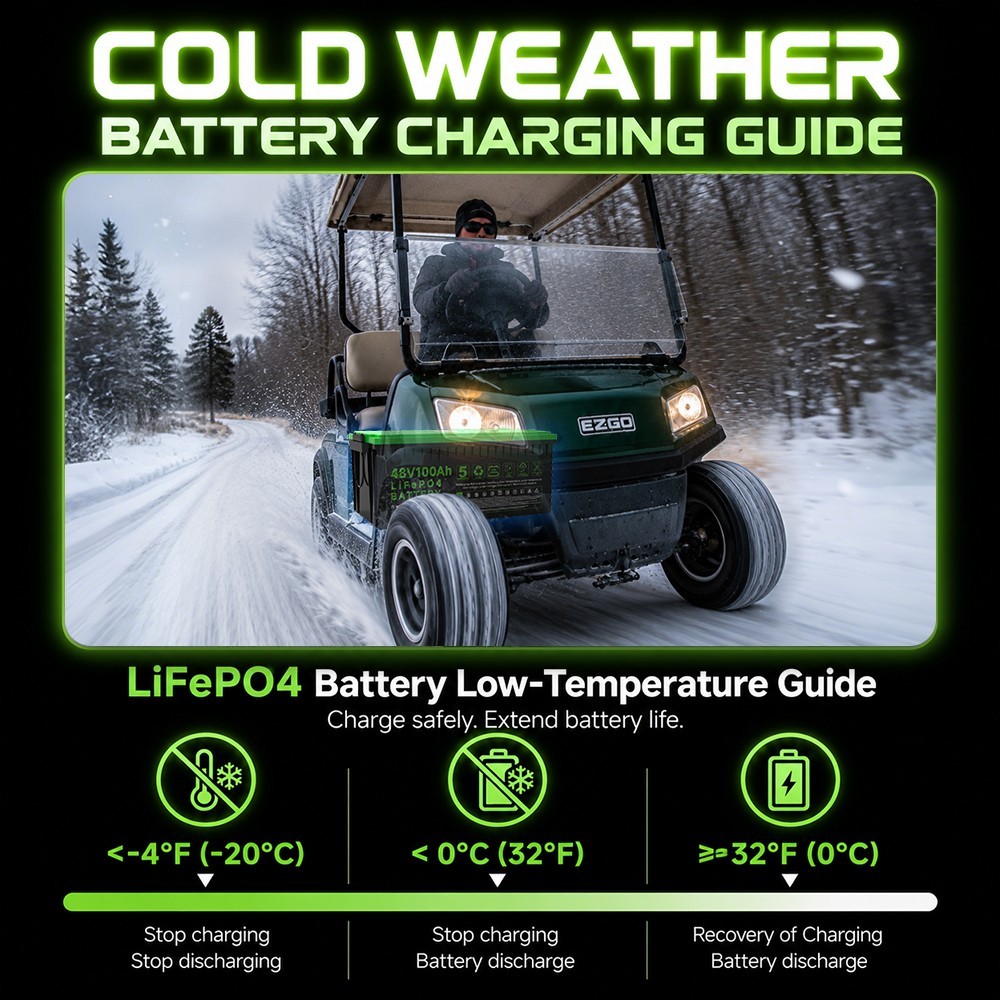 48V 100Ah LiFePO4 Golf Cart Battery and 18A Charger for Club Car RV Bluetooth