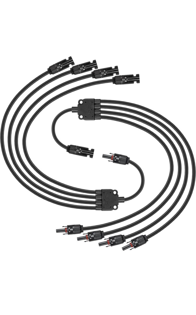 Solar Connectors Extra Long Y Branch Parallel Adapter Cable ( 1 – 4 ) 2Set