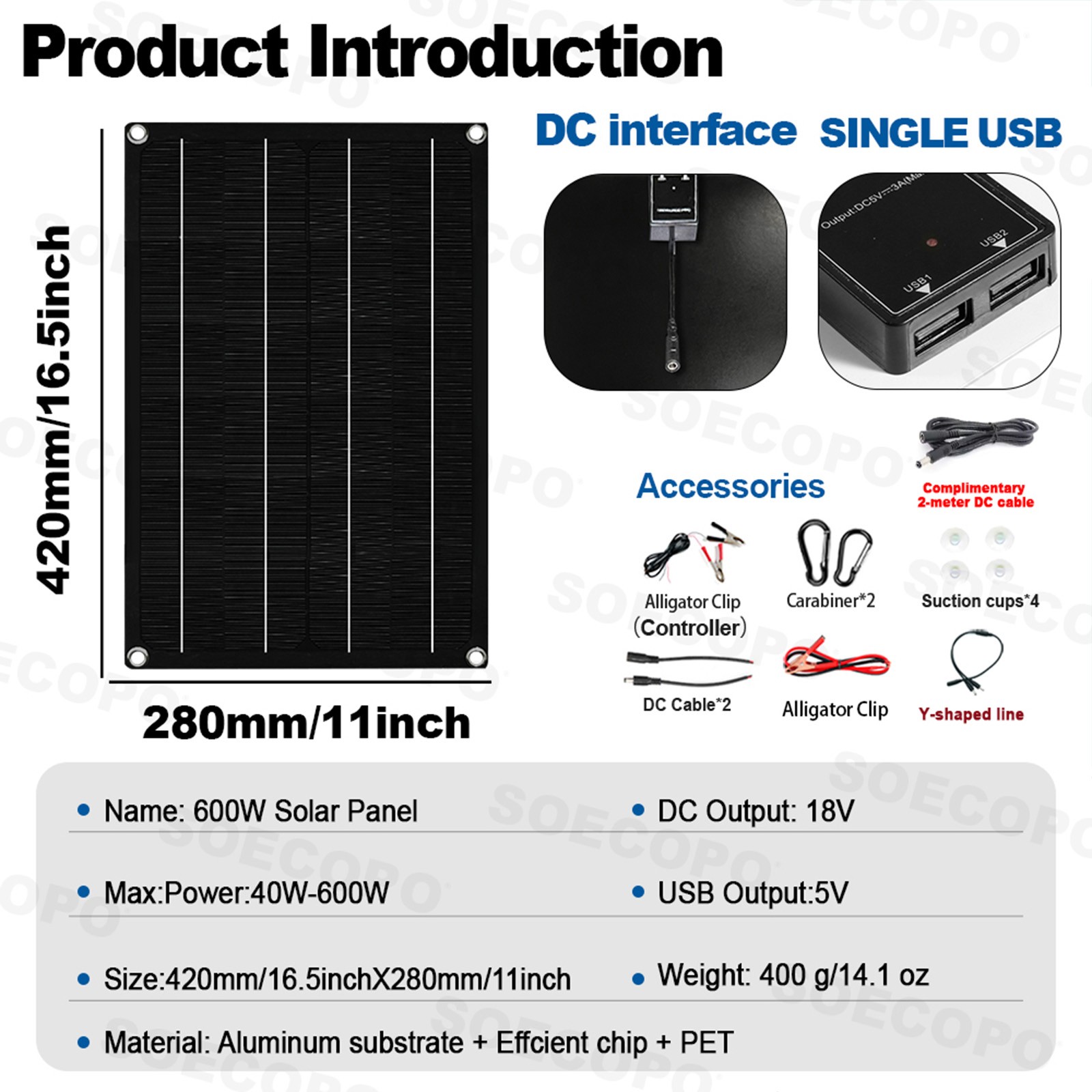 1800W RV Solar Panel Kit – 3 x600W Flexible Panels + 100A Controller + Y-Cable