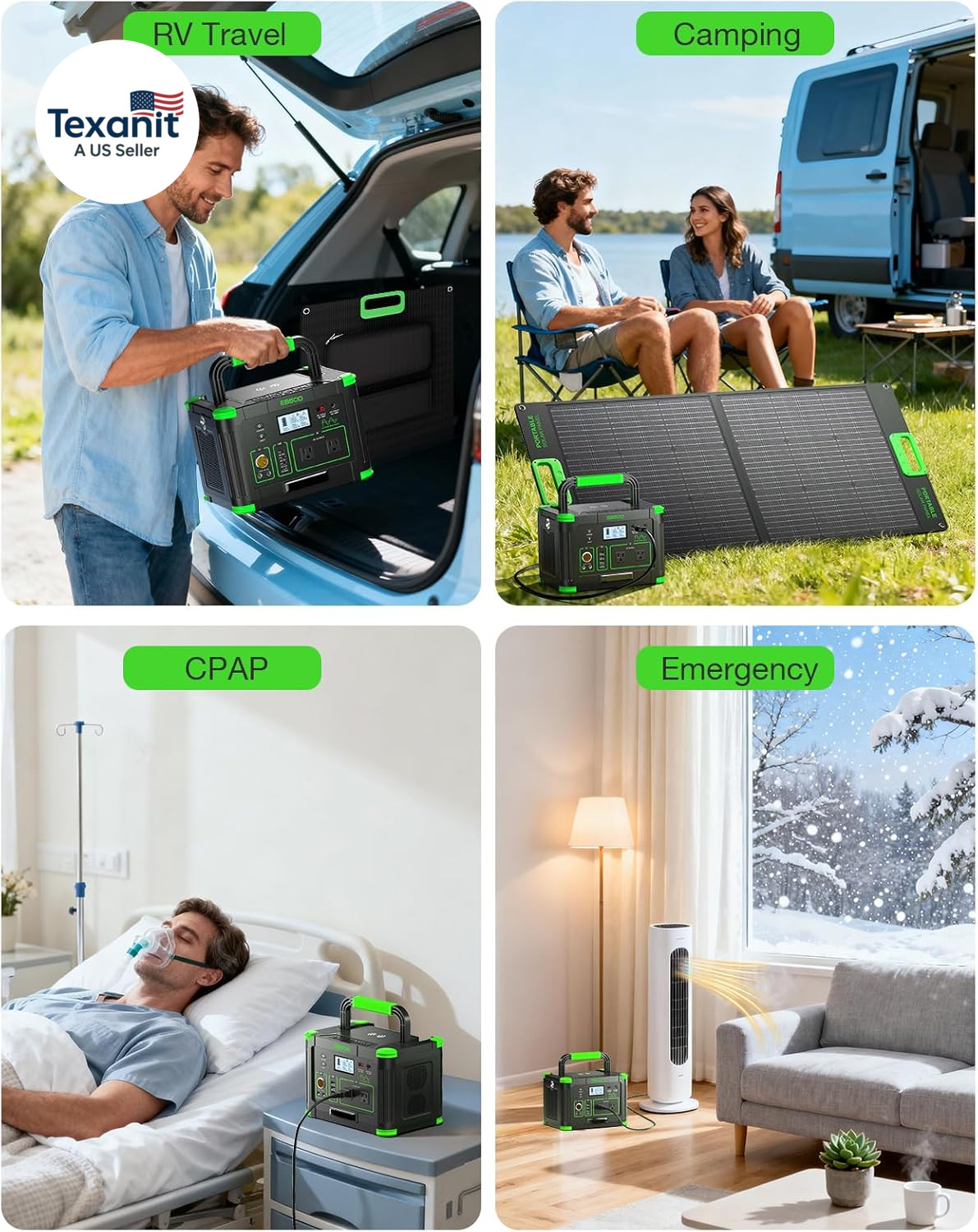 500W Portable Power Station with 100W Portable Solar Panel 20V, Outdoor Solar Ge
