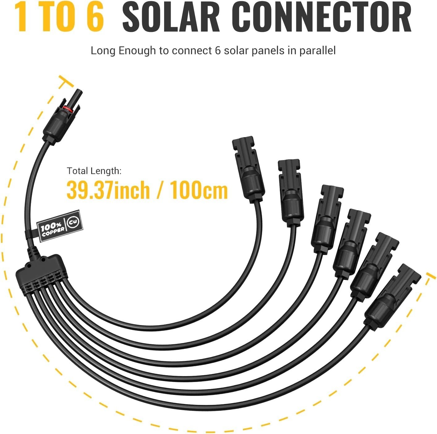 Solar Panel Y Connectors 1 to 6 Parallel Cables 2-Pack