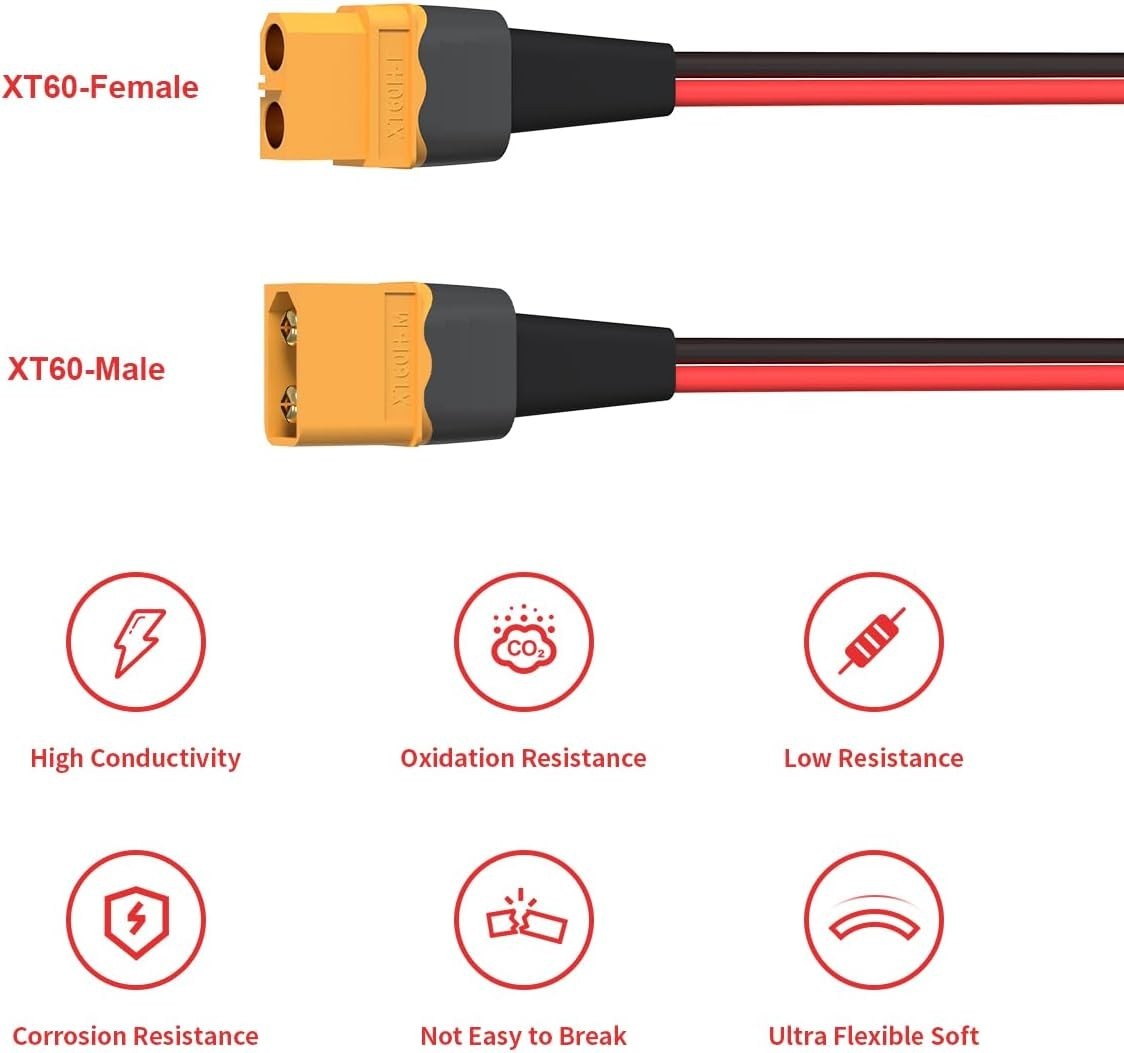 Durable 75ft XT60 Extension Cable: 12AWG Tinned Copper, Wide RC Application