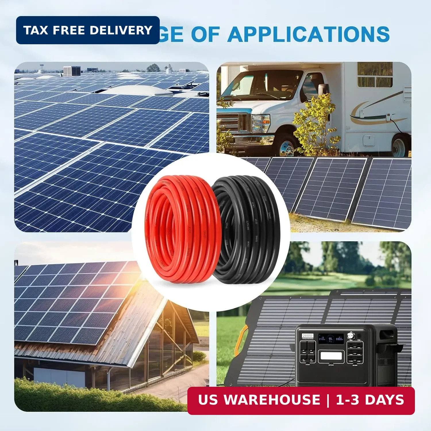 Solar Panel Wire 10 AWG 100ft Black 100ft Red Tinned Copper
