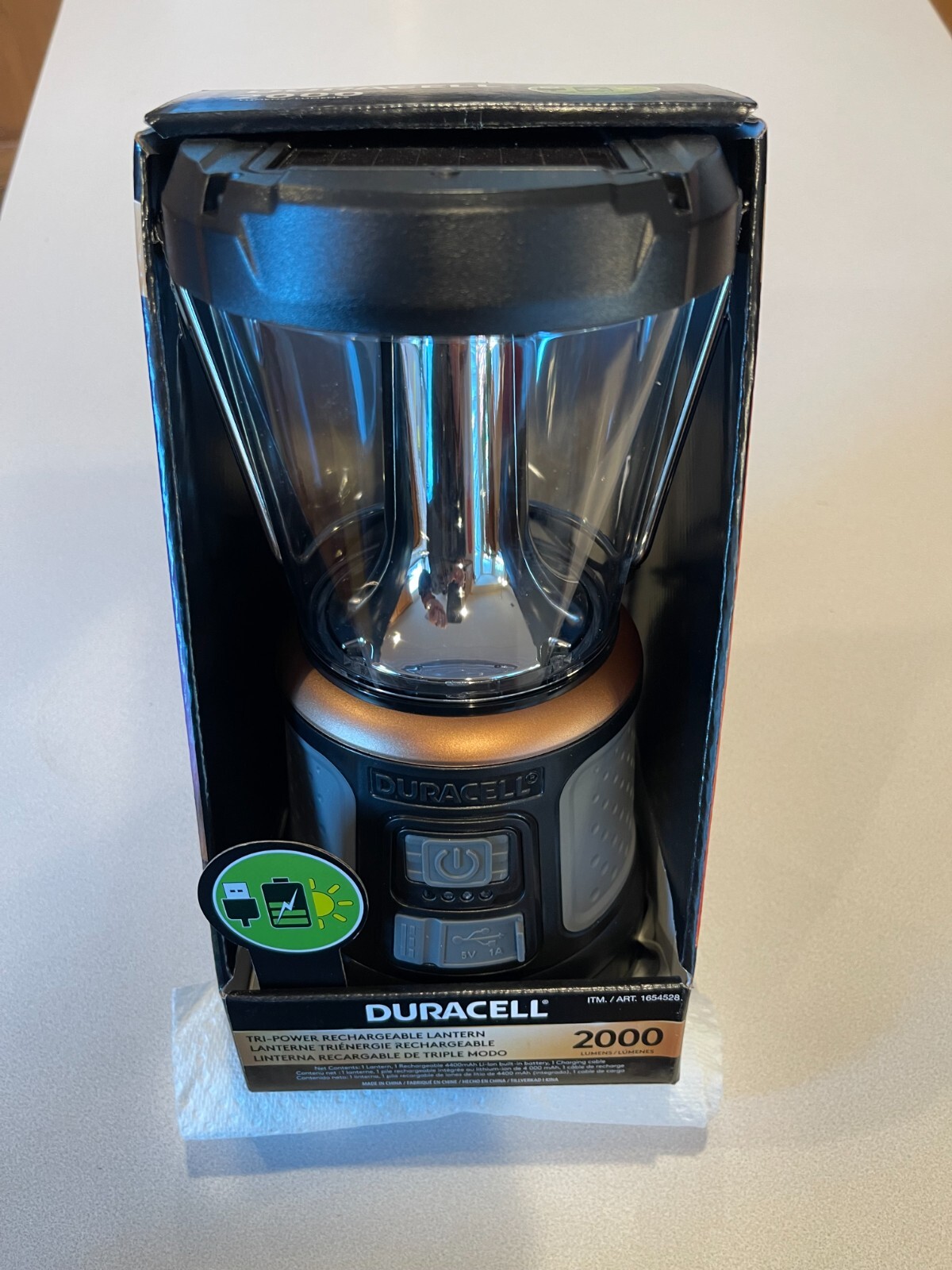 BRAND NEW Duracell 2000 Lumens Rechargable Lantern Solar Power Built-In Battery