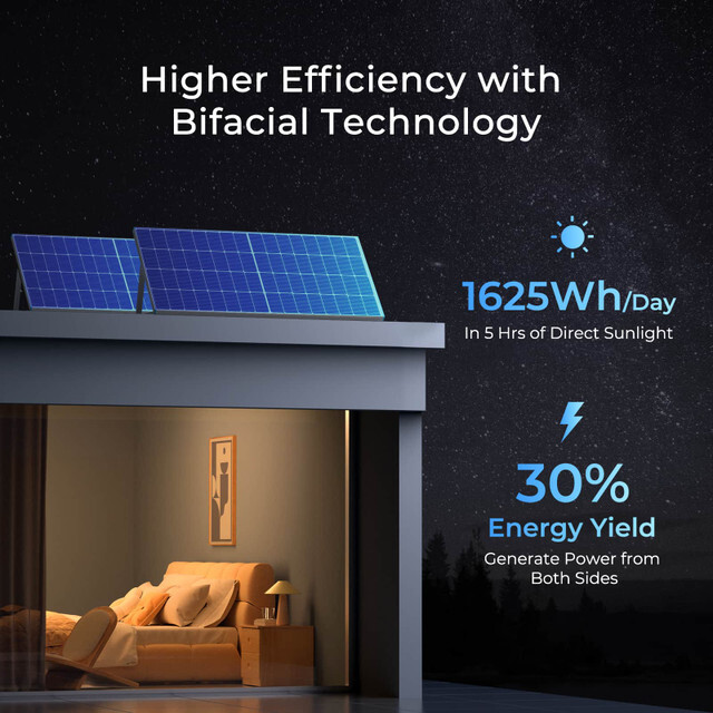 Renogy 12V N-Type 16BB 250W Watt Bifacial Solar Panel PV Power for RV Marine
