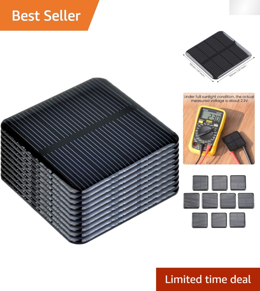 10pcs Mini Monocrystalline Solar Cells 1.96” x 1.96” for DIY Energy Solutions