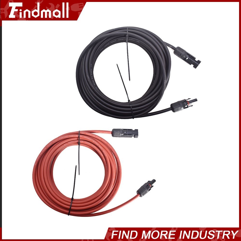 Findmall 1 Pair 25FT 10AWG Black+Red Solar Panel Extension Cable Wire Connector