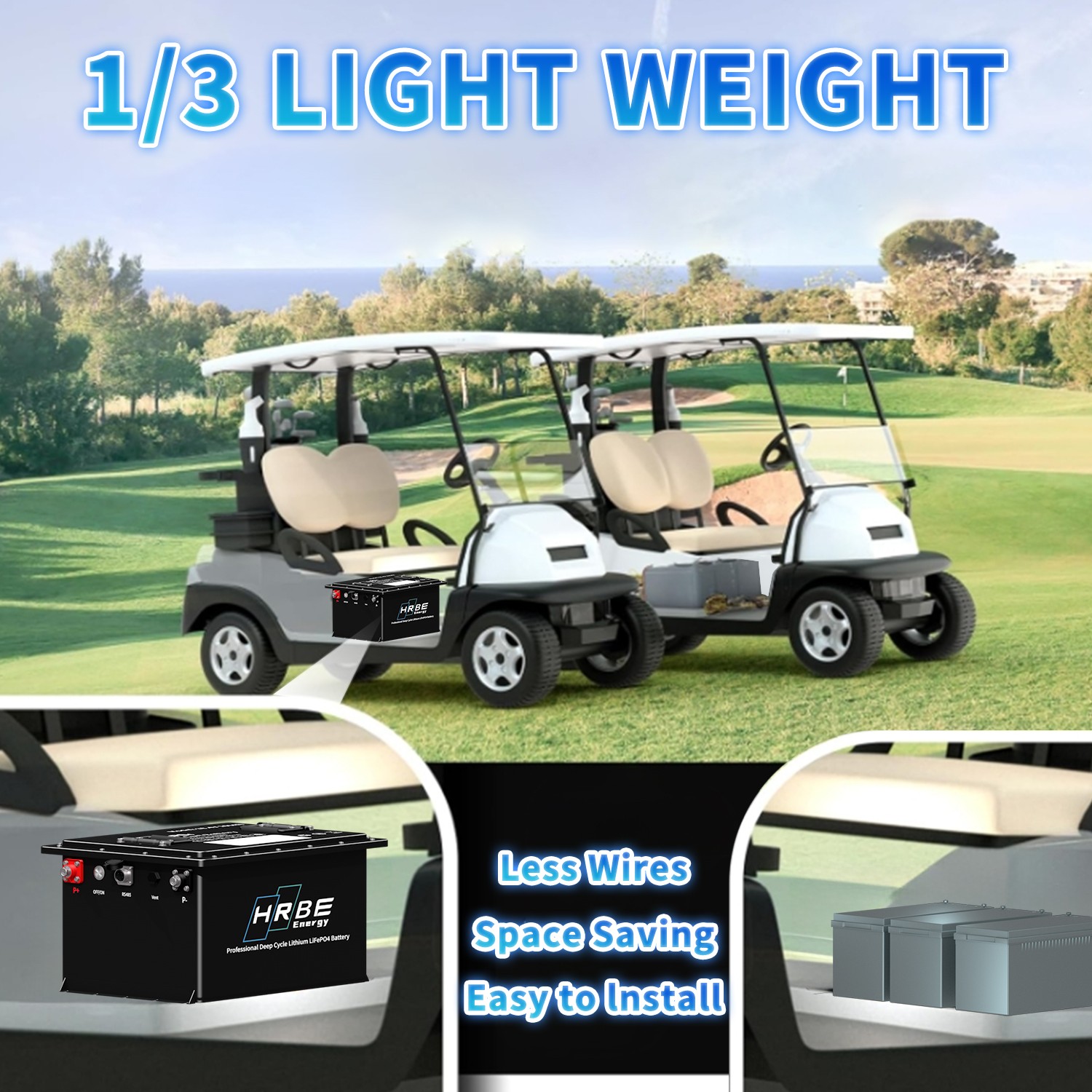 36V 105Ah Golf Cart LiFePO4 Lithium Battery 200A BMS A+Cells with 20A Charger