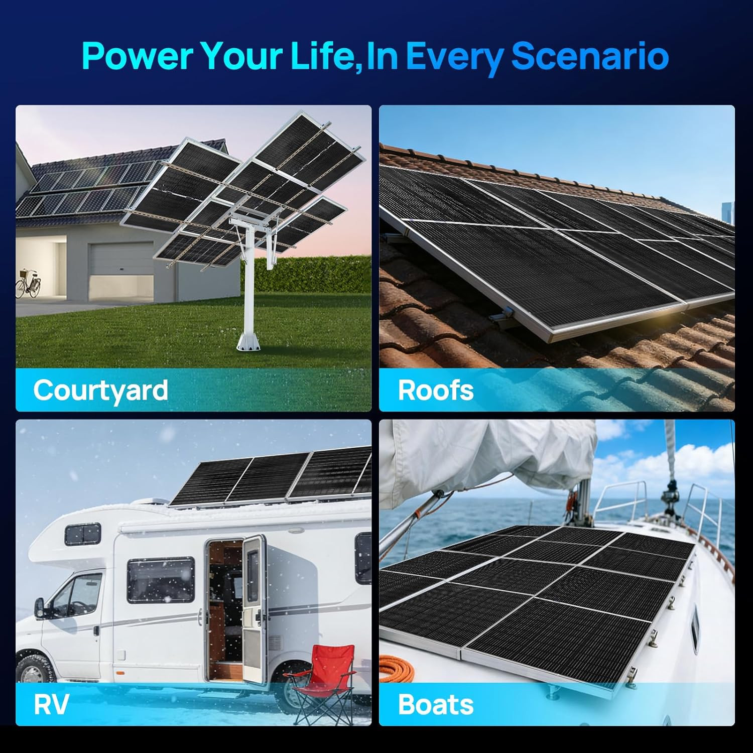 N-Type 18BB Bifacial Solar Panels, 2PCS 195W 12 Volt Monocrystalline Solar Panel