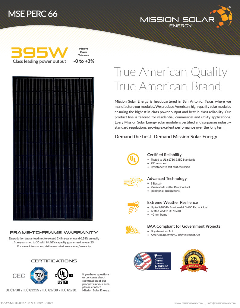 (Pallet of 26) New Mission Solar 395 W Solar Panels MSE395SX9R – USA Made