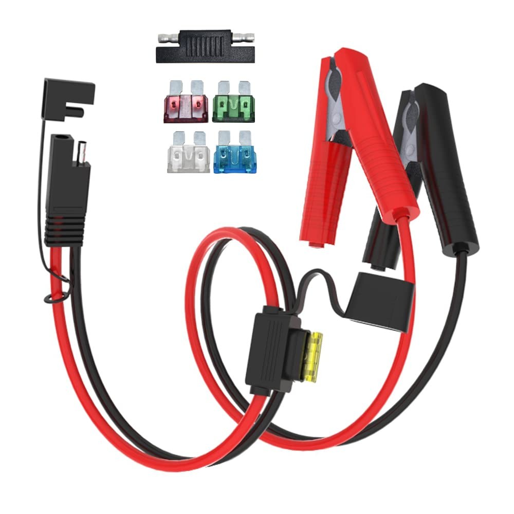 Cable 2FT 10AWG SAE to Alligator Clips for Solar Cells Battery Power Conversion