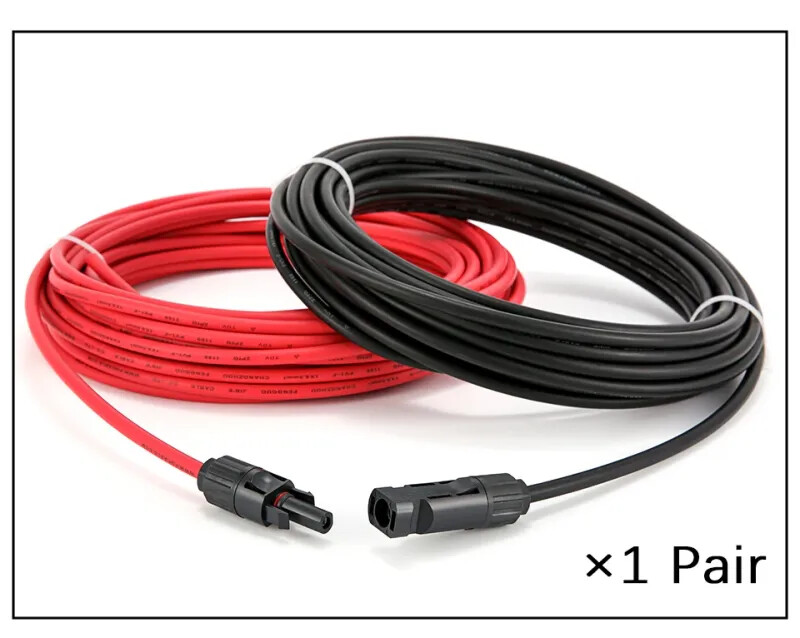 1 Pair PV Cable 2.5/4/6mm² 10-14AWG Black Red Wire with Connector Ends For Solar