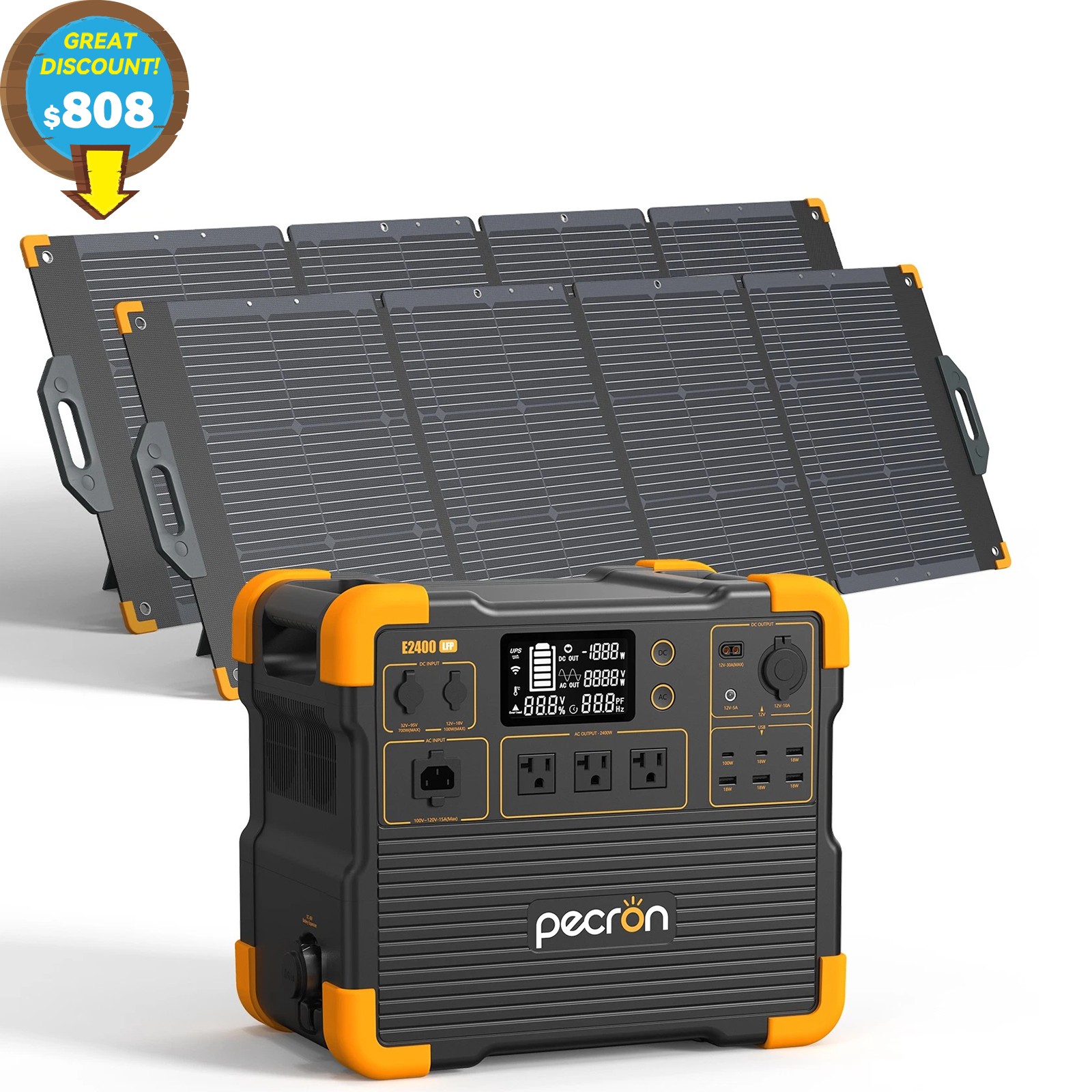 PECRON E2400LFP 2000W 2048Wh Portable Power Station Generator w/200W Solar Panel