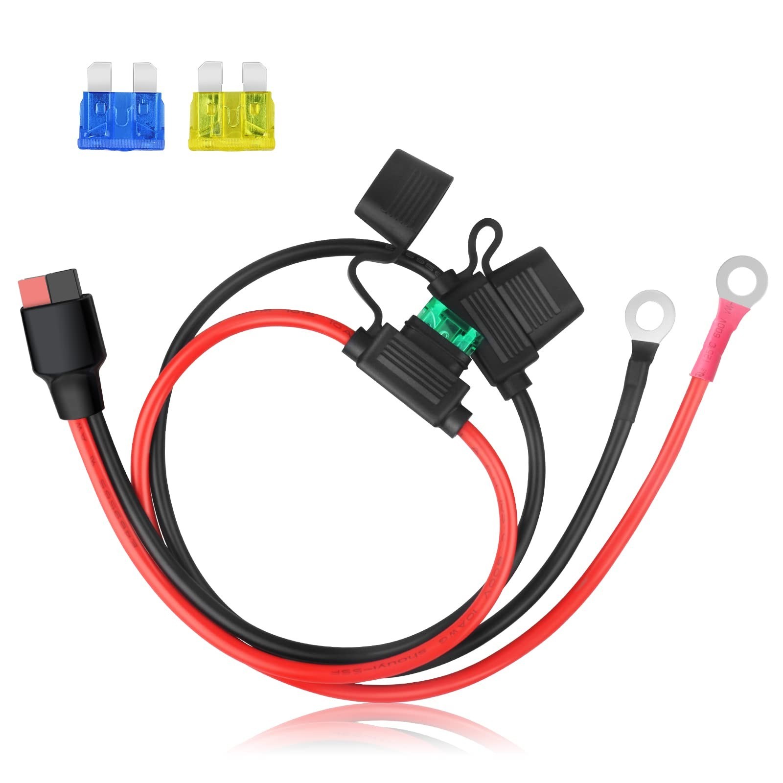10AWG 45A O Ring Terminal Connector, Dual ATC Fuse Holder Cable for Solar Genera