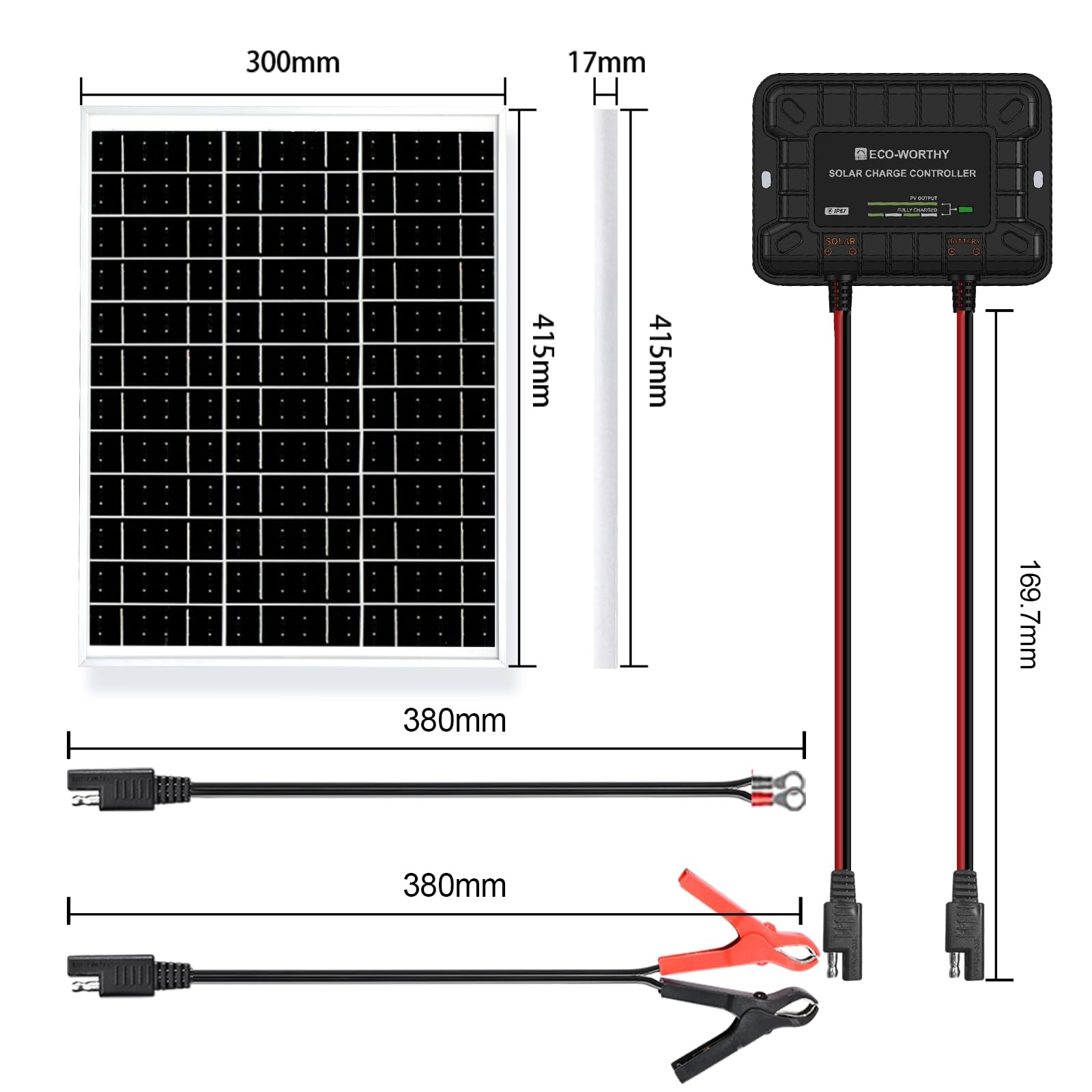 ECO WORTHY 25W 12V Solar Battery Charger Trickle Maintainer 25W Waterproof Solar