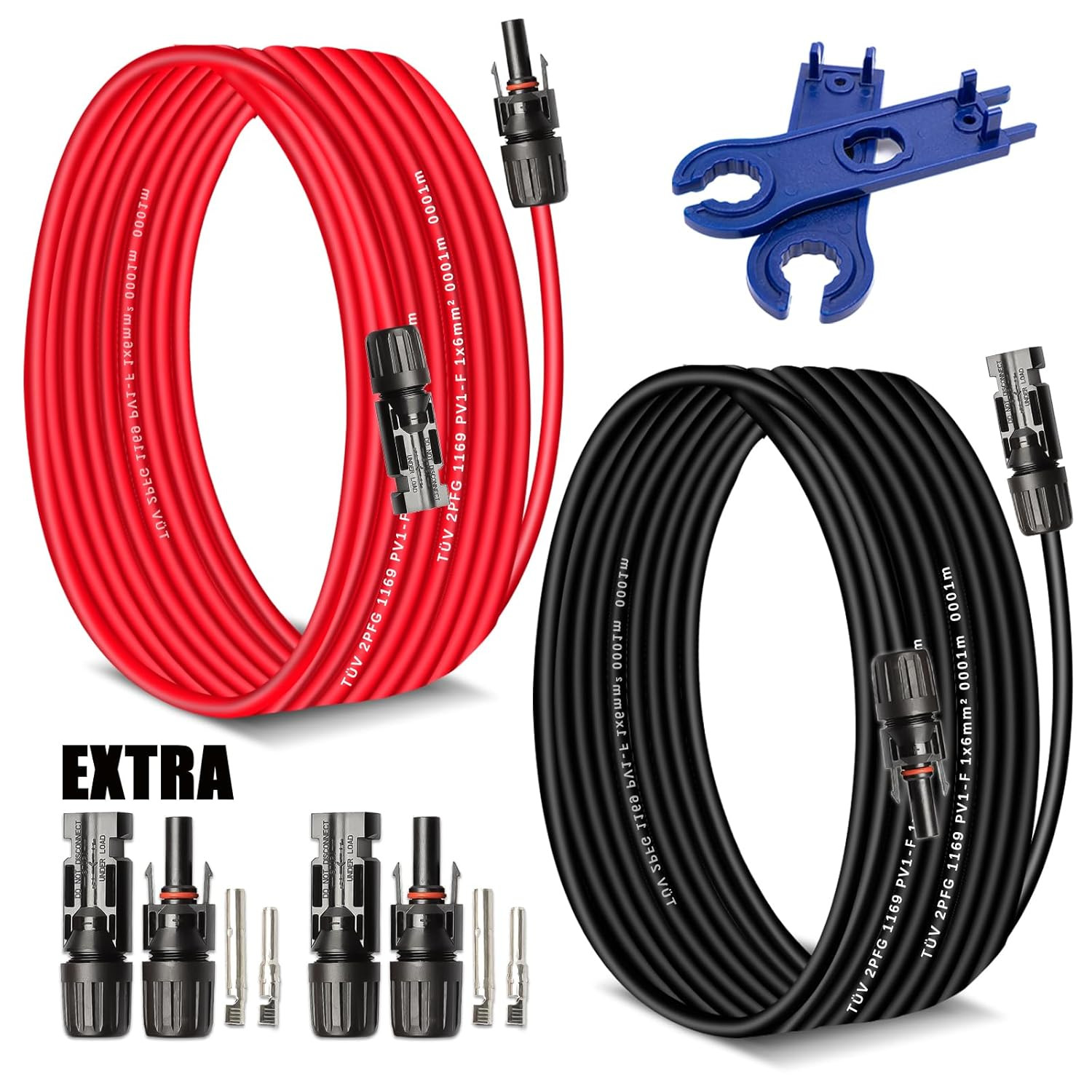 Solar Extension Cable 20Feet 10AWG (6Mm²) Solar Panel Cable Red & Black PV Wire