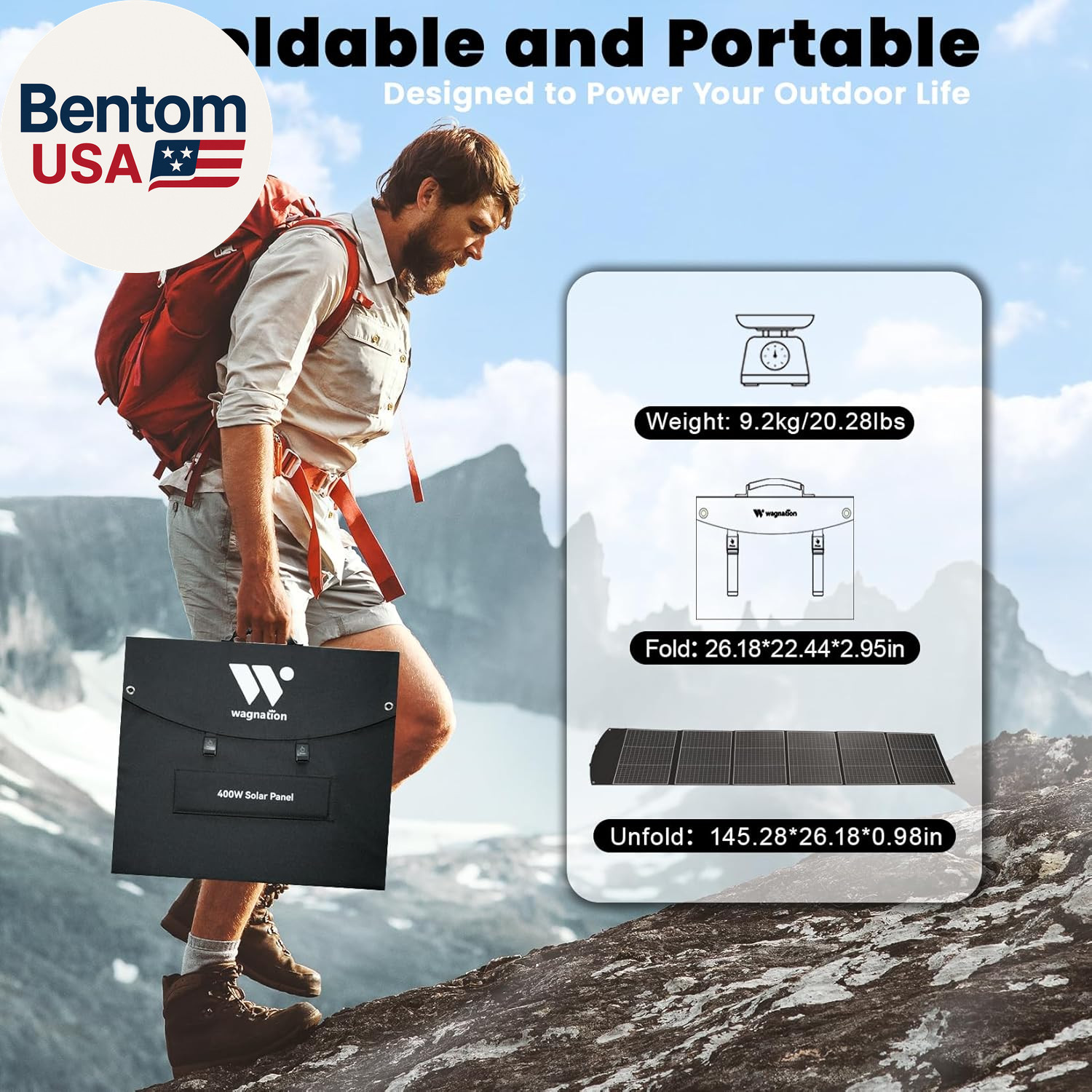 400 Watt Portable Solar Panel, 40V Foldable Solar Panel Charger with Kickstands,