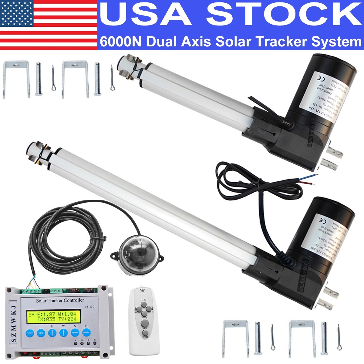 6000N Solar Panel Tracking Kits (6″&12″) Dual Axis W/ 12V LCD Tracker Controller