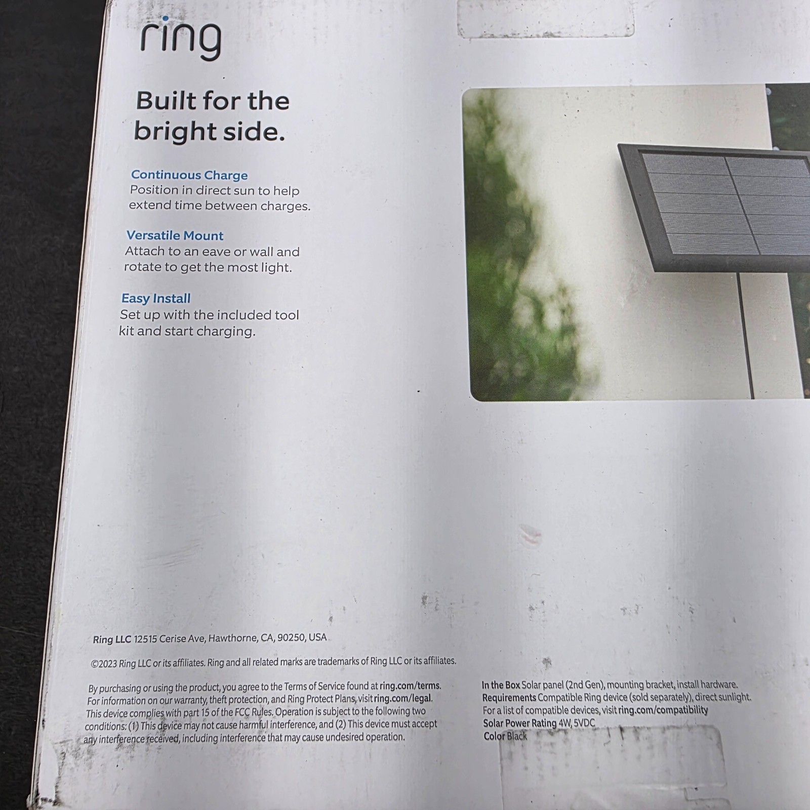 New Ring 4W 2nd Generation Solar Panel for Select Ring Security Cameras Black
