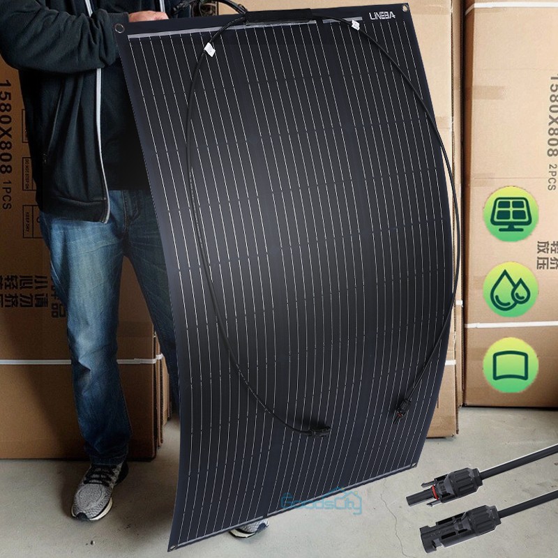 LINEBA 200W Portable Flexible Solar Panel RV Camping Off-Grid Rooftop 12V/24V