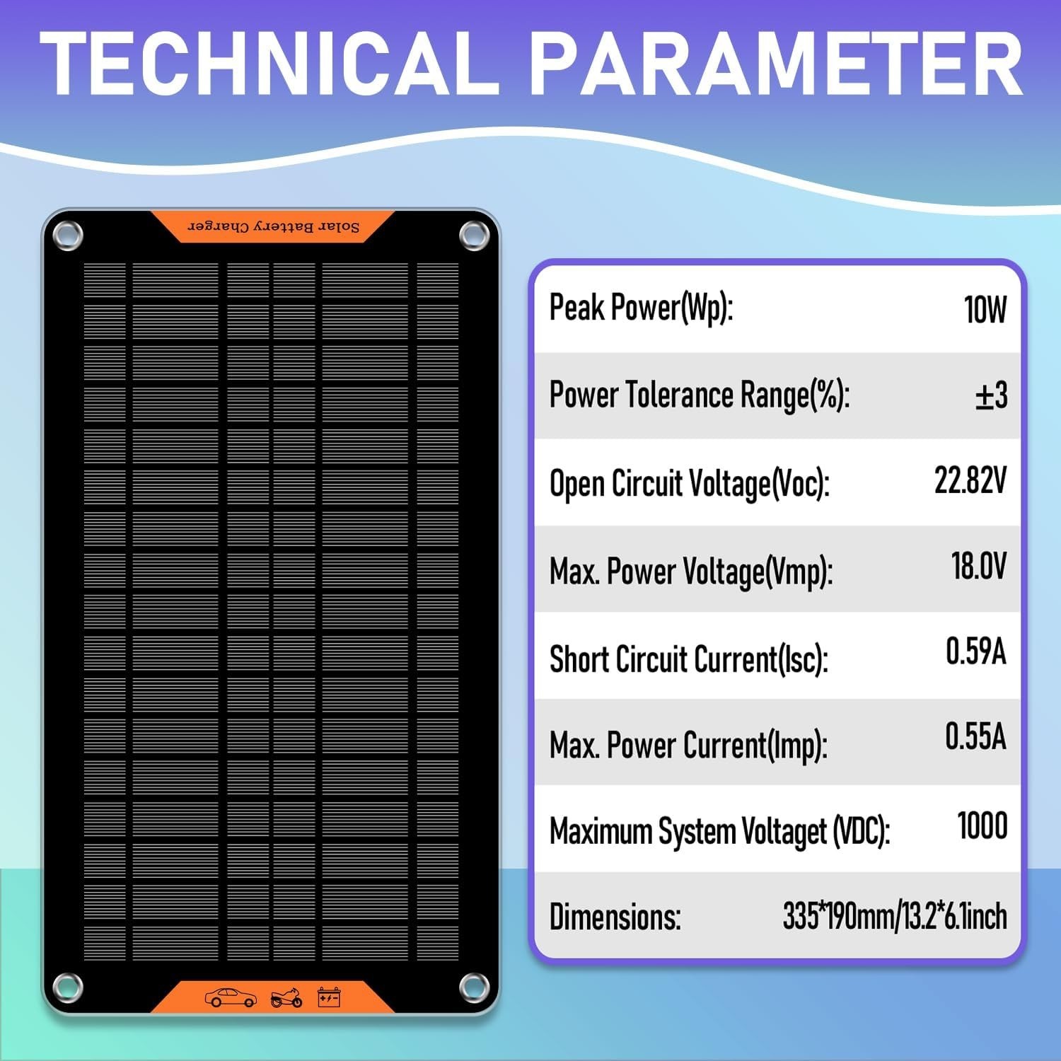 10W Solar Car Battery Charger for Automotive, Motorcycle & RV – Safe & Durable