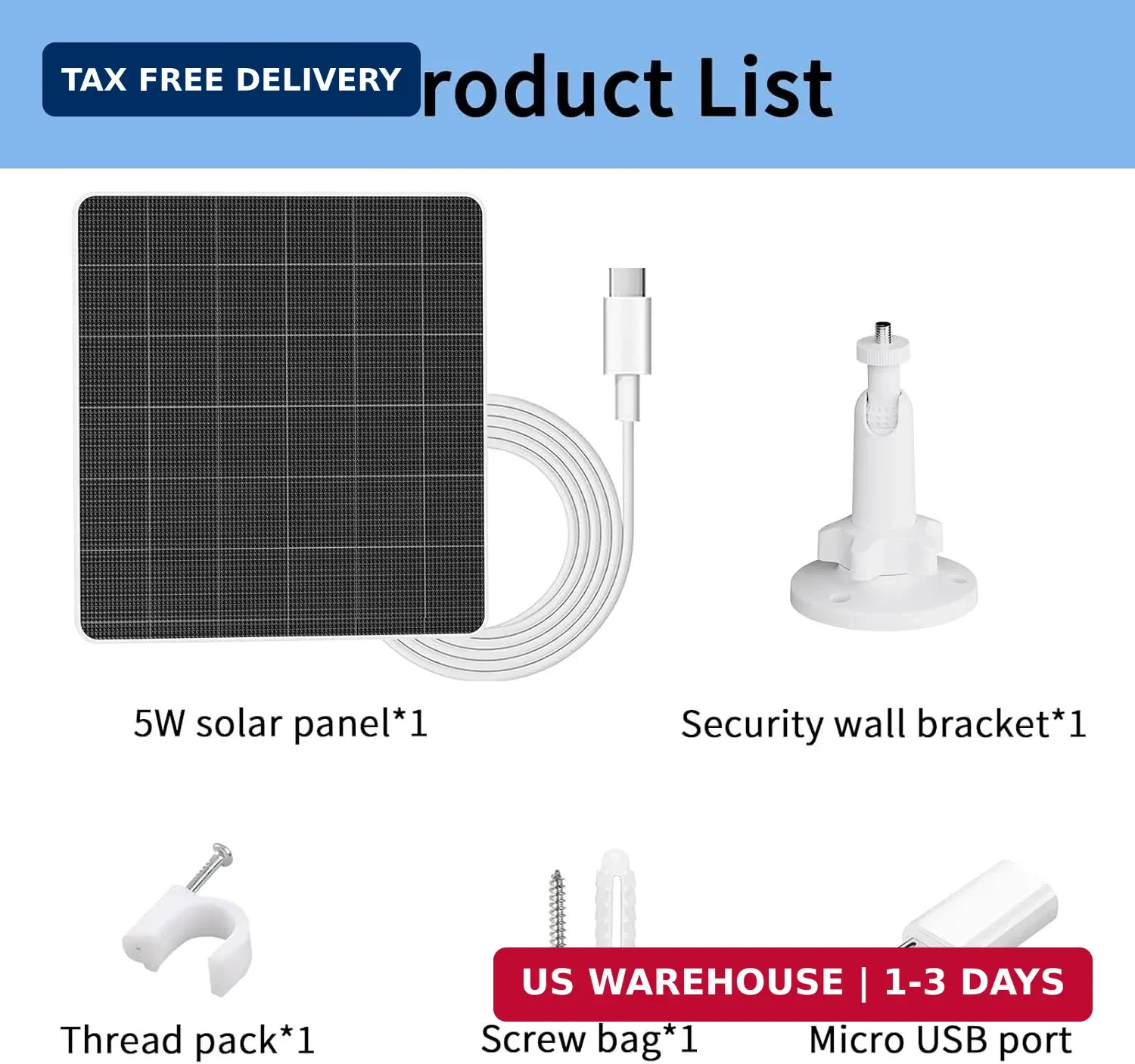5V 5W USB Solar Panel for Outdoor Security Camera, USB C Solar Panel Charger wit