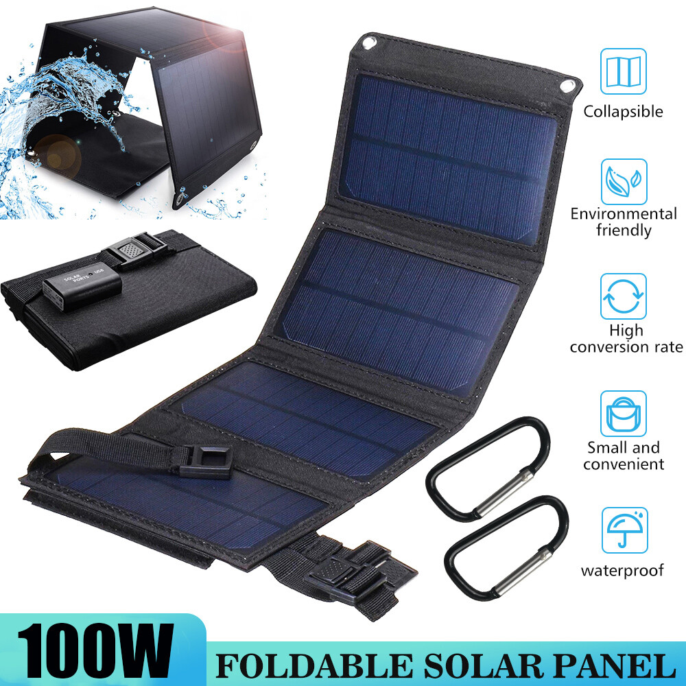 Solar Panel Kit Folding Power Bank USB Outdoor Camping Hiking Phone Charger US