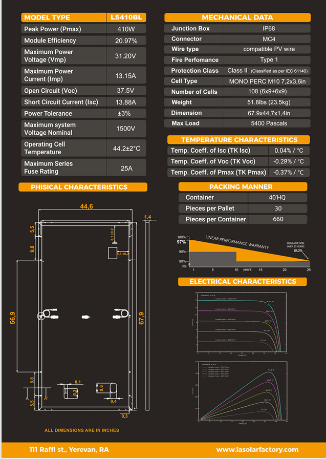 LA SOLAR 410W BLACK ON BLACK Solar panel