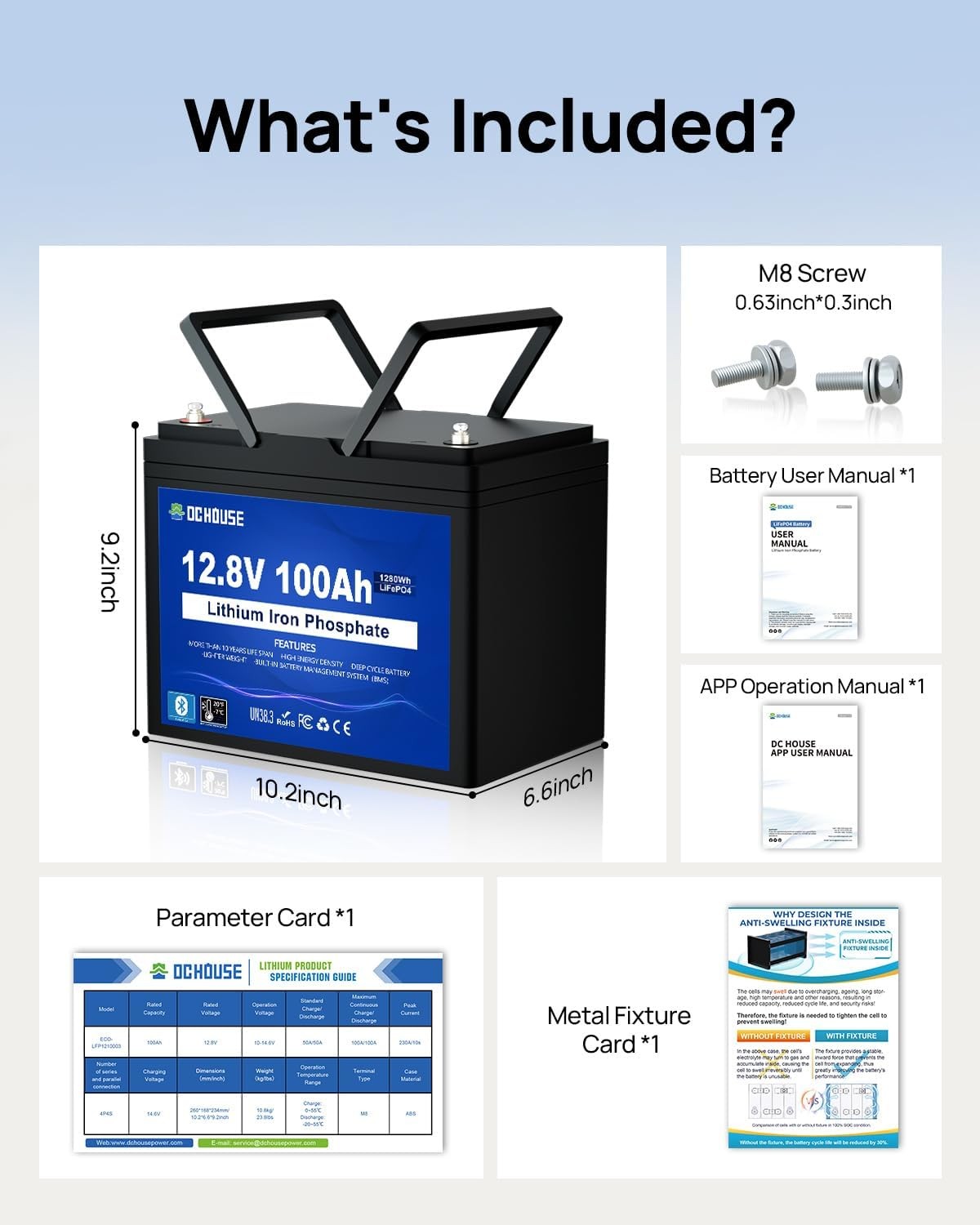 DC HOUSE 12V 100AH Lithium LiFePO4 Battery + BlueTooth + Low Temp Protection