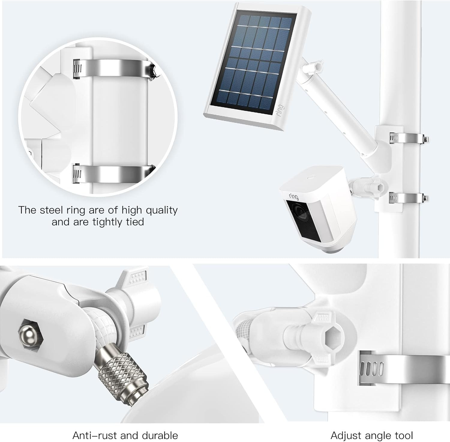 2-In-1 Pole Mounting Bracket for Ring Stick up Cam Pro Solar Panel and Battery O