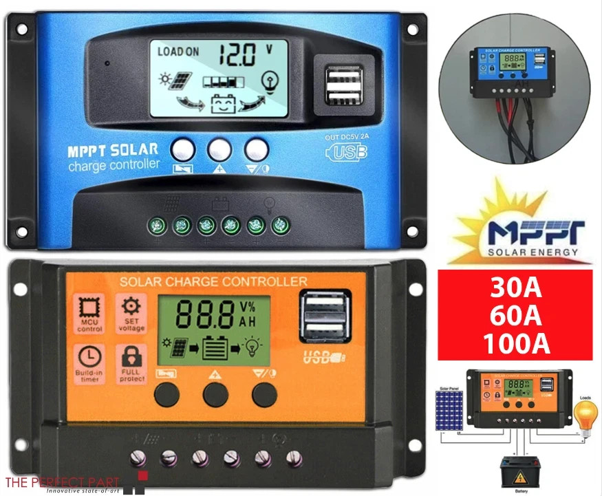 30-100A MPPT Solar Panel Regulator Charge Controller 12V/24V Auto Focus Tracking