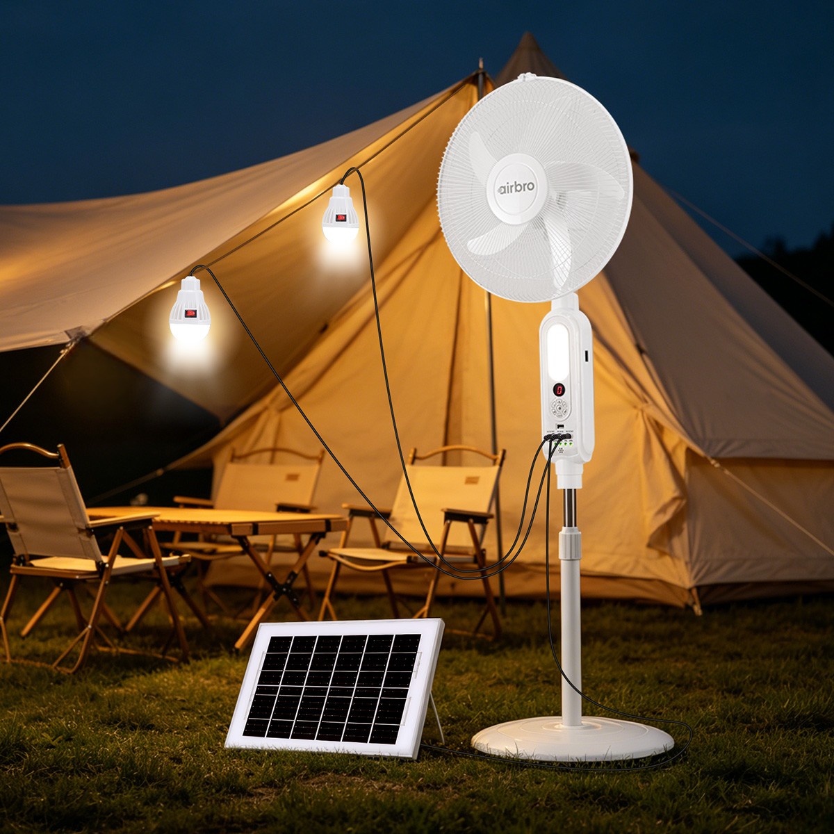 16 Inch Portable Solar Floor Fan Rechargeable Solar Panel Standing Pedestal Fan