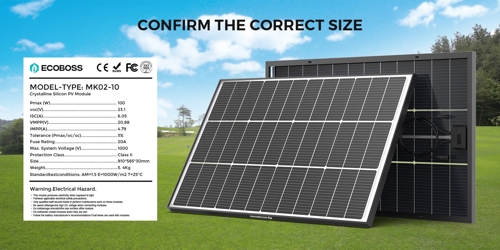 100W Watt Bifacial Solar Panel Mono 12V N-Type Home RV Camping Boat Car Off-Grid