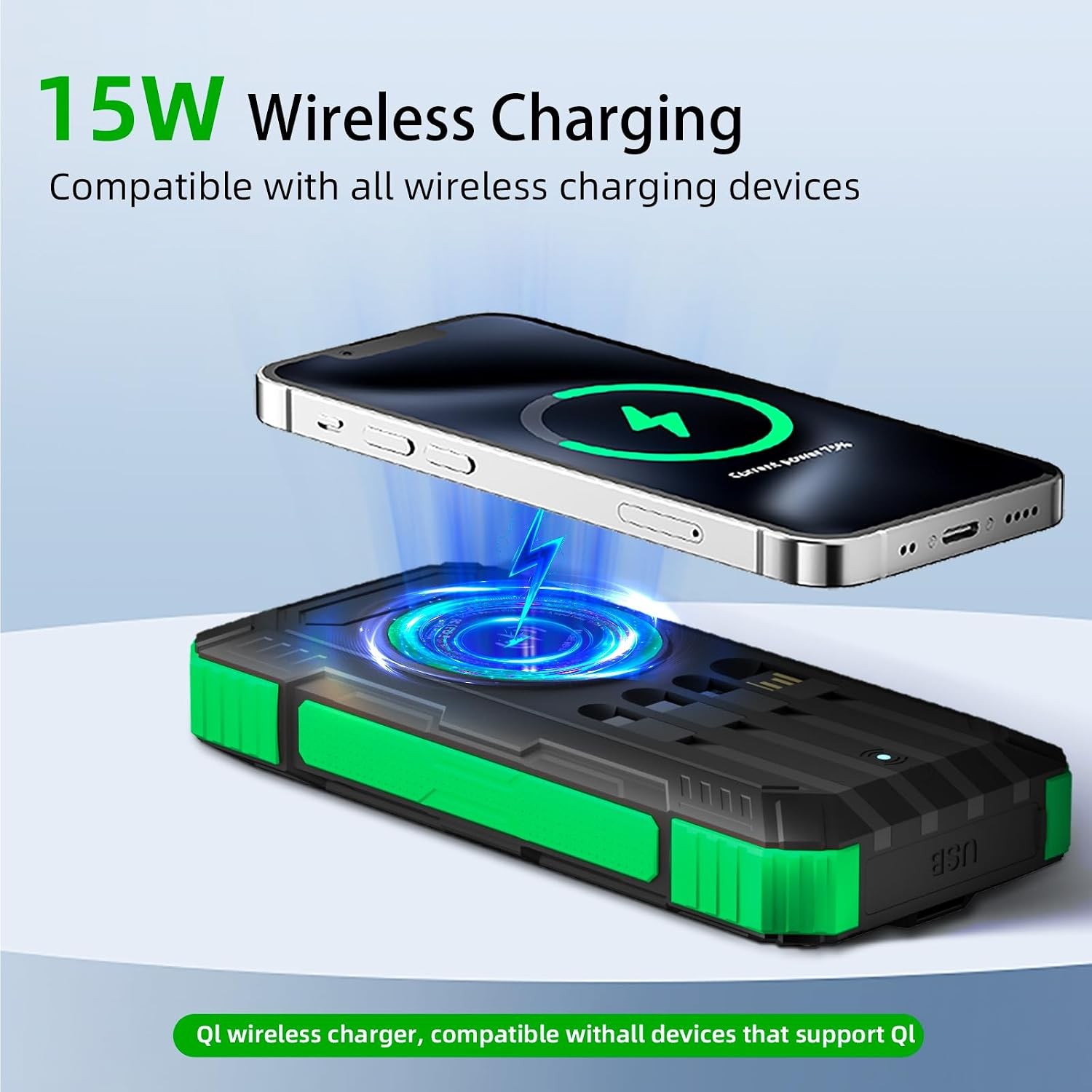 Solar Power Bank 49800mAh, Wireless Portable Charger, 22.5W QC3.0 Fast Charging
