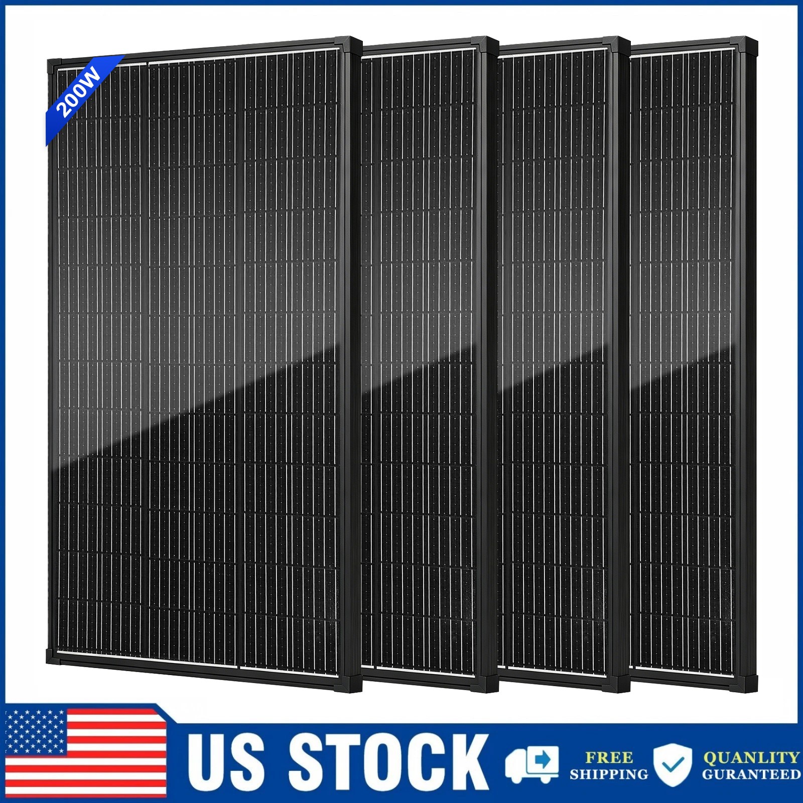 800W (200W*4) 18V Solar Panel N-Type Mono 18BB Roof RV Boat Off-Grid Battery