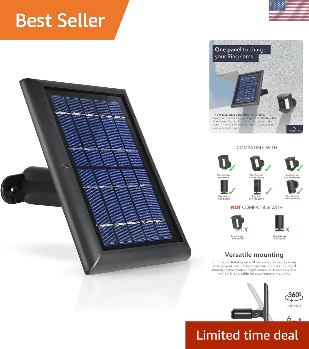 High-Efficiency Solar Panel for Ring Cameras – 1-Pack, Black for Reliable Power