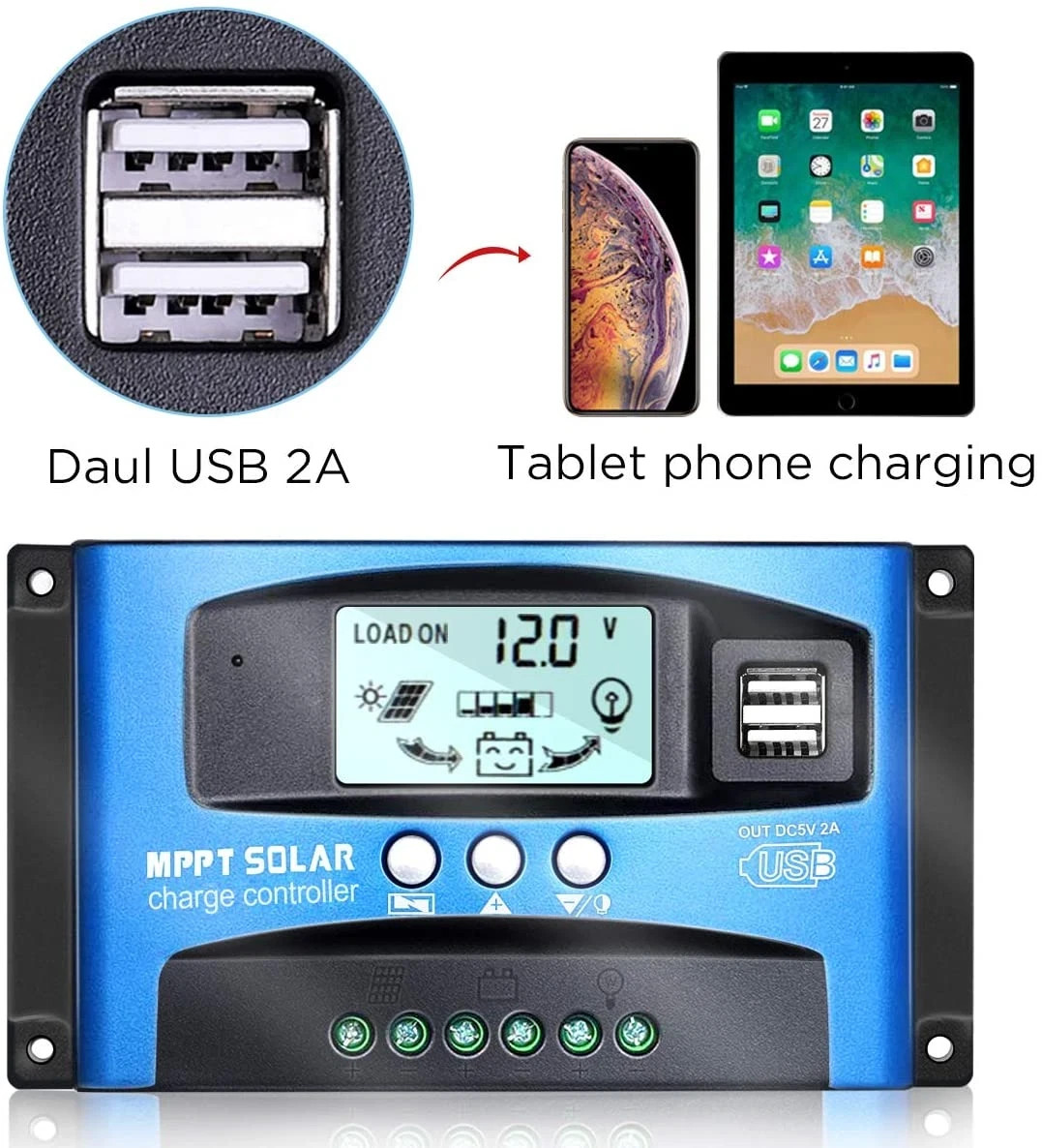 30-100A MPPT Solar Panel Regulator Charge Controller 12V/24V Auto Focus Tracking