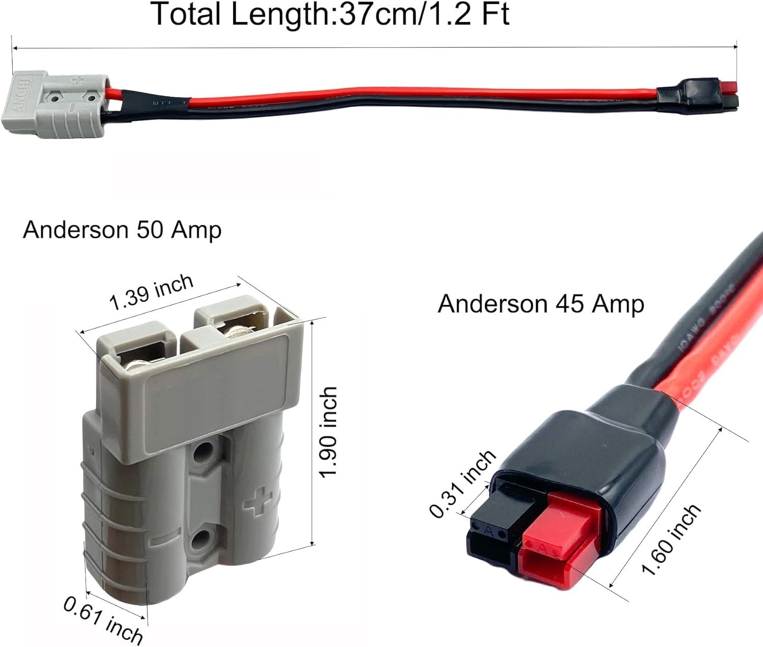 1 Pcs 10AWG SB50 to PP45 Connector Cables, 1.2 Ft ADS Connector 45 Amp to SB5…