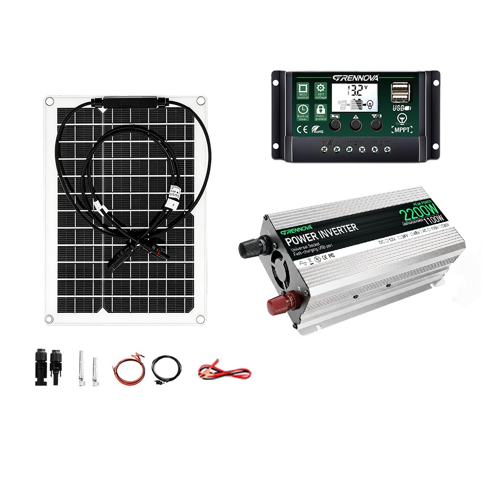 Grennova 2200W Solar System 50W Panel 12V To 110V/220V Inverter 60A Controller